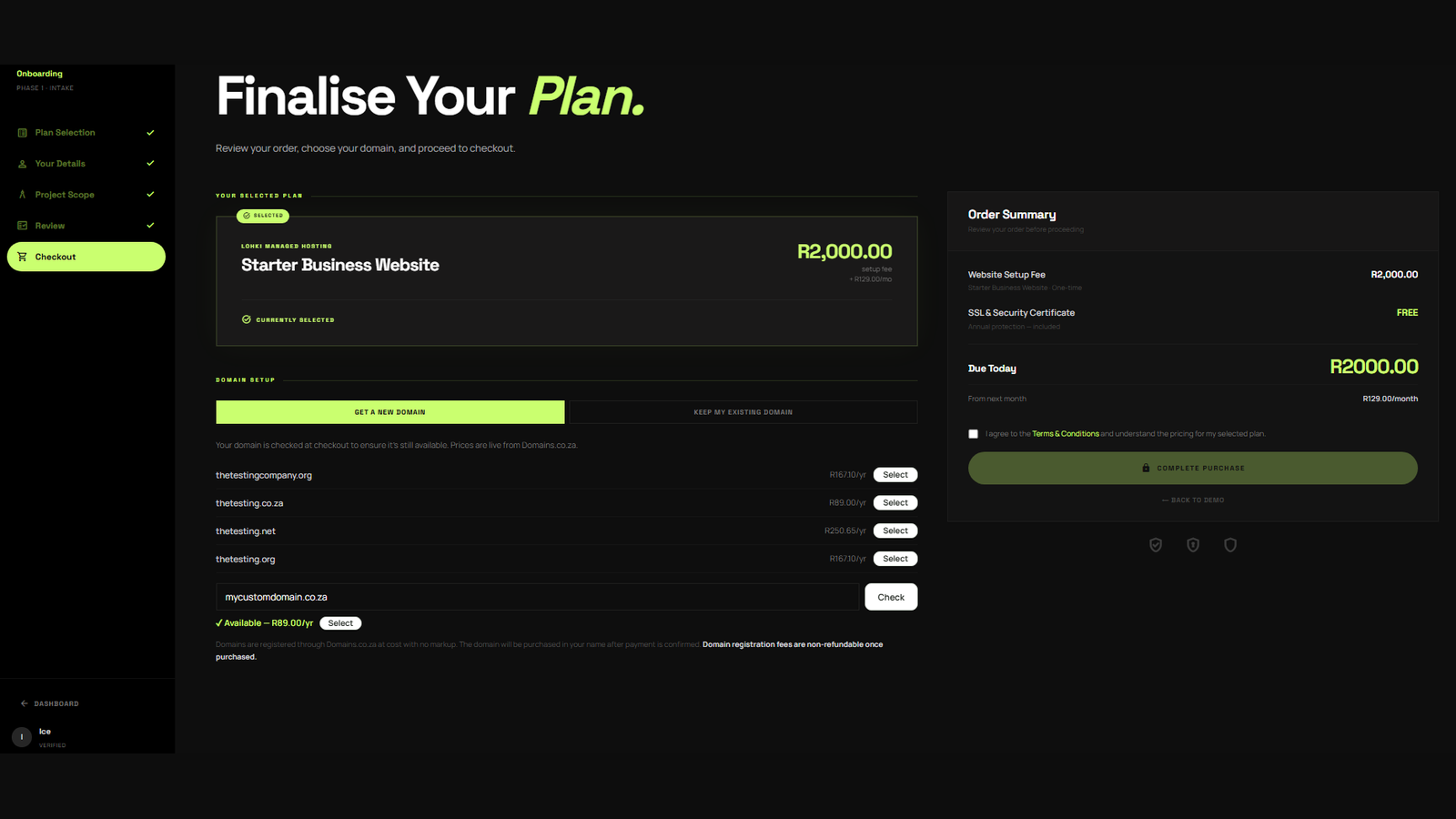 EFT invoice for setup fee — confirm and pay to go live